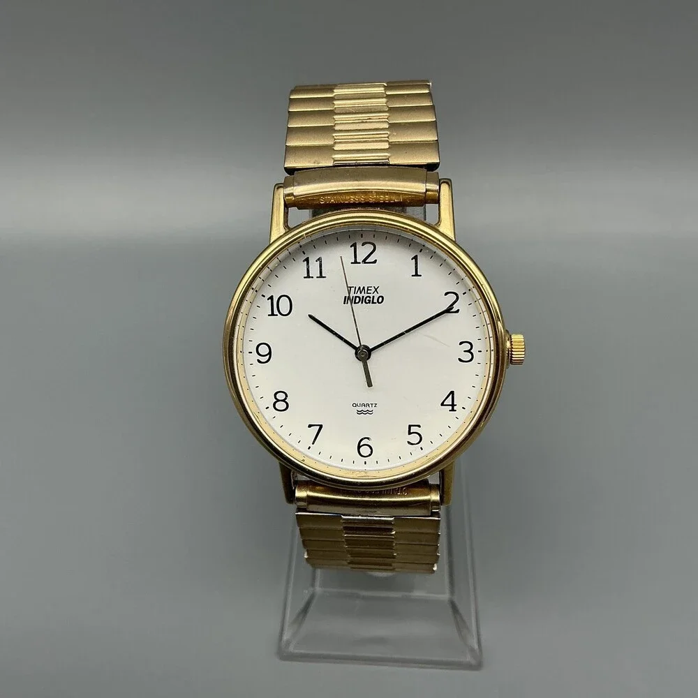 Vintage Timex Easy Reader Indiglo Mens Watch 34mm Gold Tone Stretch New Battery